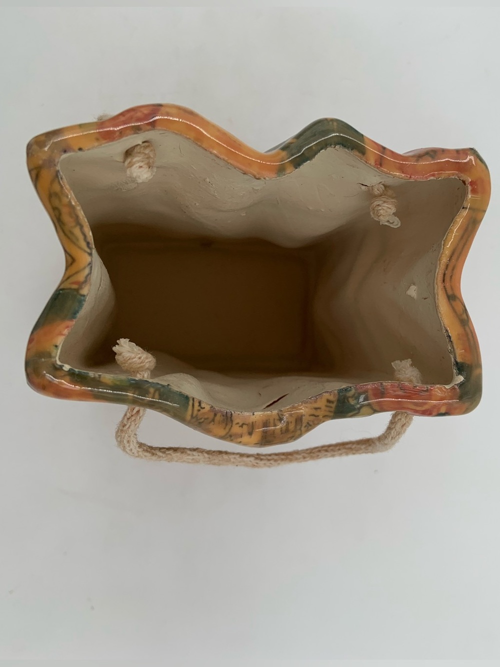 Floral Patchwork Ceramic Tote Vase with Rope Handle - Picture 6 of 6